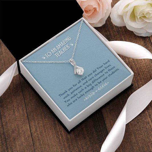 Teacher Ribbon Drop Necklace  Dusty Blue Alluring Beauty Necklace