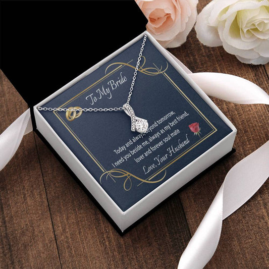 To My Bride Message Card Jewelry Gift Wedding Necklace Anniversary Necklace Birthday Gift For Wife Alluring Beauty Necklace
