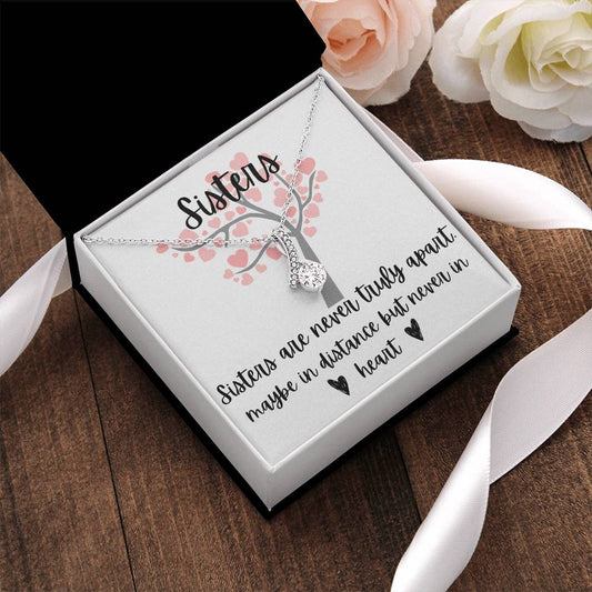 Sisters - Interlocking Necklace - Love Tree Background Message Card Jewelry Gift Holiday  Birthday Gift For Sister Wedding Gift Necklace Gift Sister Alluring Beauty Necklace
