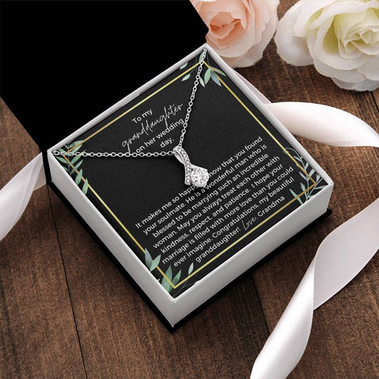 To Bride From Grandma Ribbon Drop Necklace  Gold Greenery Alluring Beauty Necklace