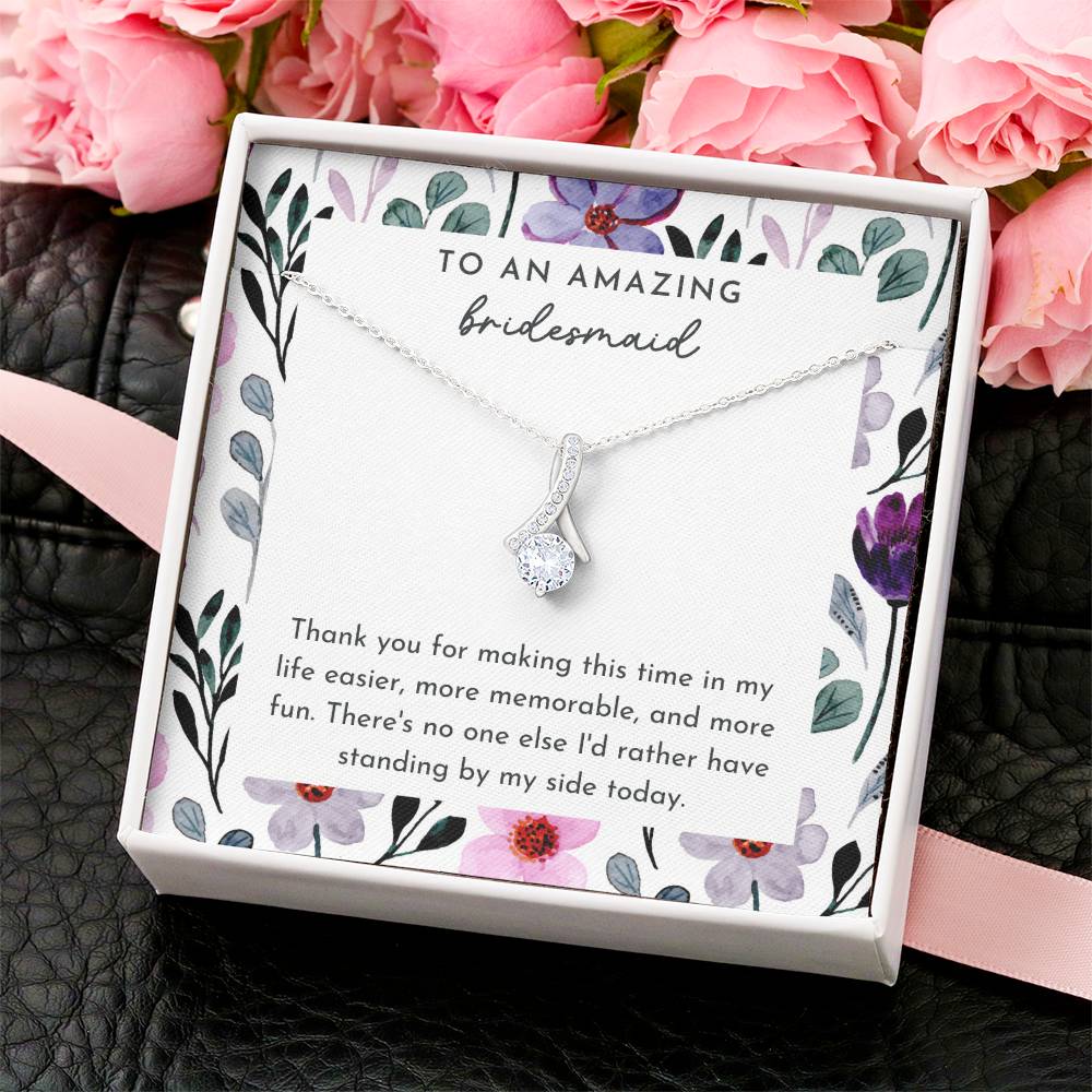 Bridesmaid Ribbon Drop Necklace Purple Floral Border Thank You Gift Wedding Alluring Beauty Necklace