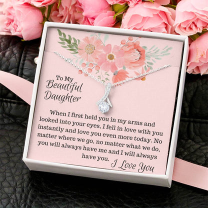 To My Beautiful Daughter- Alluring Beauty In Mahogany Box Alluring Beauty Necklace