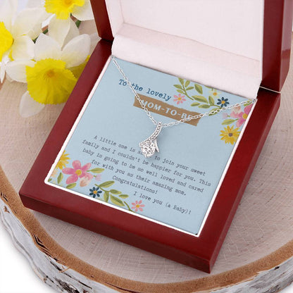 Mom To Be Ribbon Drop Necklace  Blue Floral Baby Shower Alluring Beauty Necklace