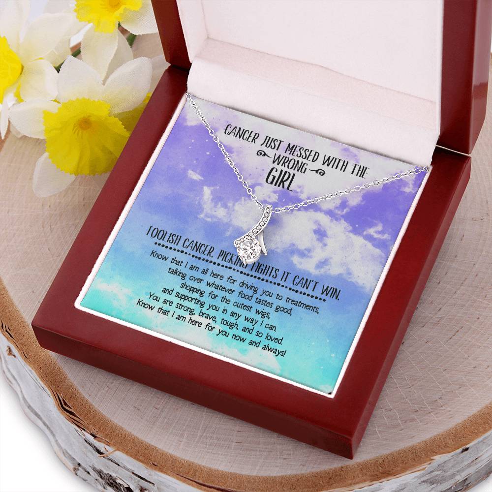 Cancer Messed With Wrong Girl Ribbon Necklace Alluring Beauty Necklace