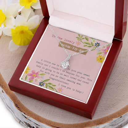 Mom To Be Ribbon Drop Necklace  Pink Floral Baby Shower Alluring Beauty Necklace