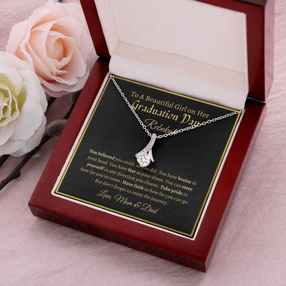 To A Beautiful Girl On Her Graduation Day -  Ribbon Necklace - Love Mom & Dad Alluring Beauty Necklace