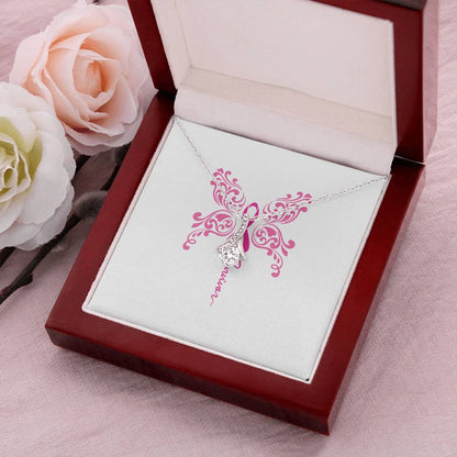 Celebrate Her And Life Pink Breast Cancer Survivor Ribbon Butterfly Cz Gift Necklace For Her Alluring Beauty Necklace