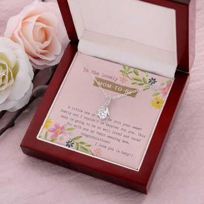 Mom To Be Ribbon Drop Necklace  Pink Floral Baby Shower Alluring Beauty Necklace