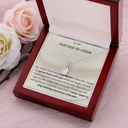 Ribbon Pendant 14K White Gold Plated Necklace - To My Partner In Crime Alluring Beauty Necklace