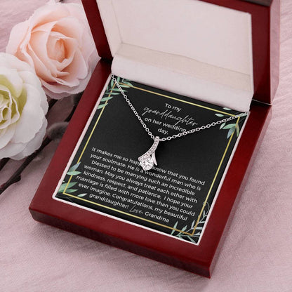 To Bride From Grandma Ribbon Drop Necklace  Gold Greenery Alluring Beauty Necklace