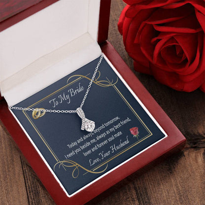 To My Bride Message Card Jewelry Gift Wedding Necklace Anniversary Necklace Birthday Gift For Wife Alluring Beauty Necklace