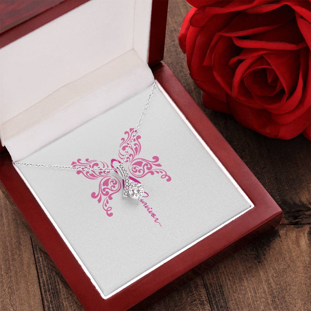 Celebrate Her And Life Pink Breast Cancer Survivor Ribbon Butterfly Cz Gift Necklace For Her Alluring Beauty Necklace