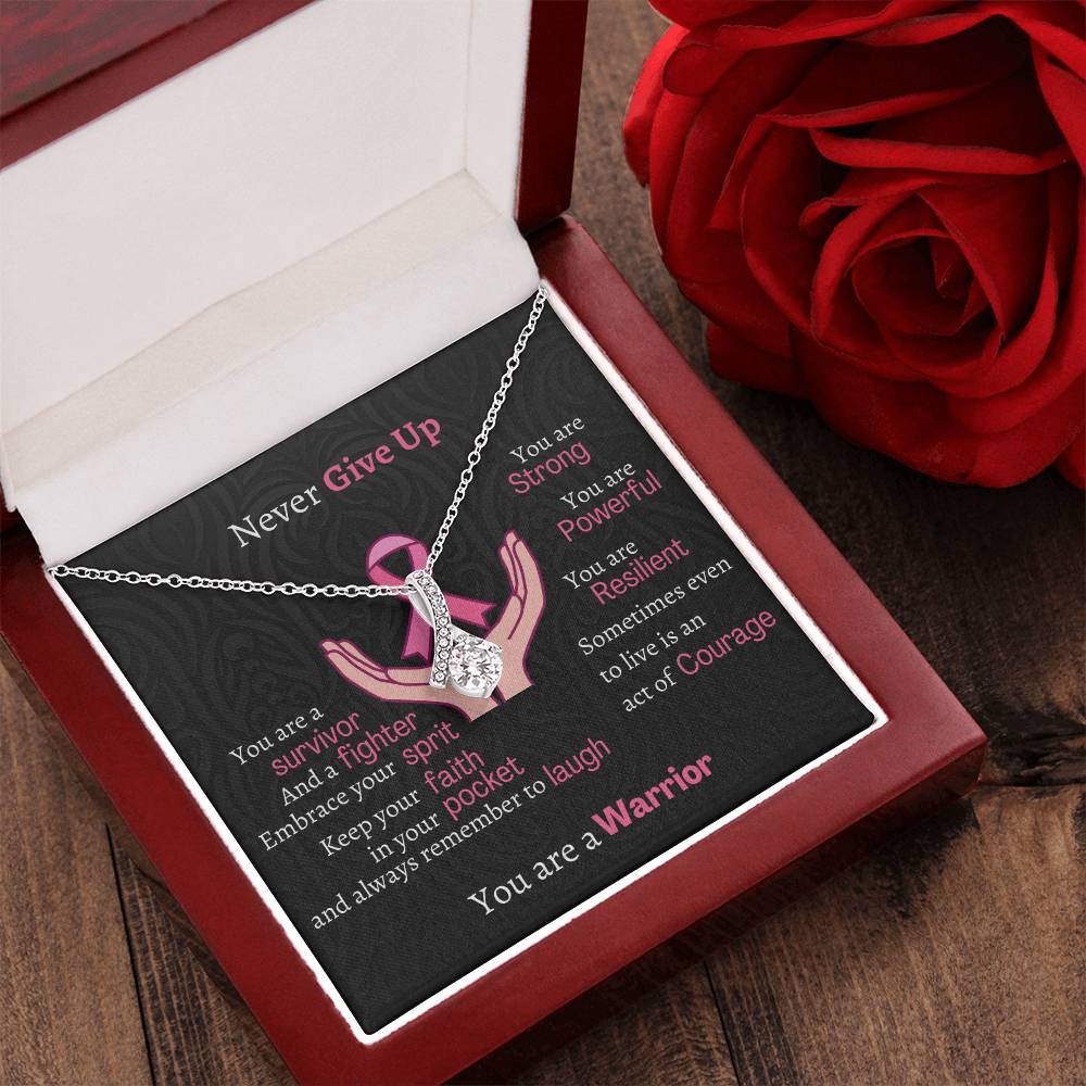 Brest Cancer Warrior Necklace- Pink Ribbon Awareness White Gold Alluring Beauty Necklace
